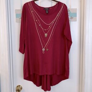 Style & Co Burgundy/Gold Necklace Tunic Top Sz 1X